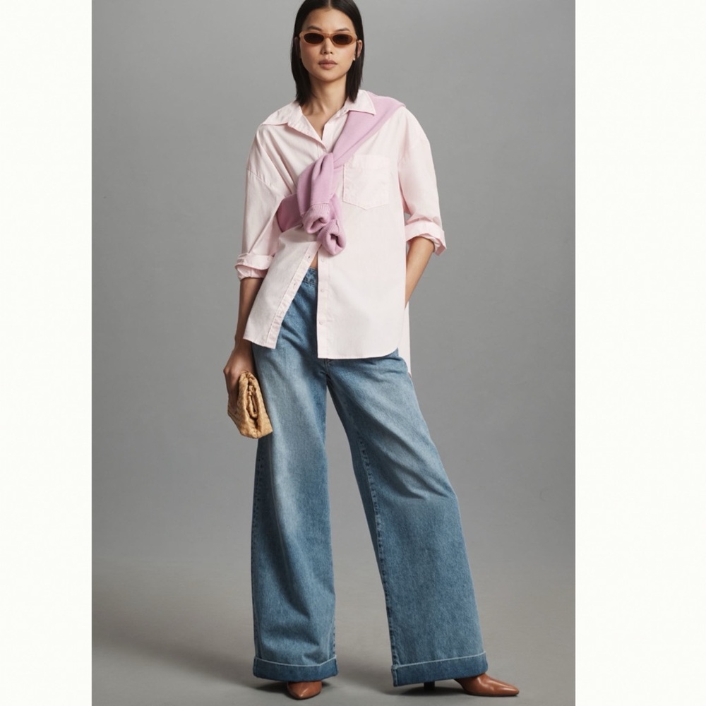 NWT Anthropologie Maeve The Bennet And Oversized Buttondown Shirt in Pink - Picture 6 of 12
